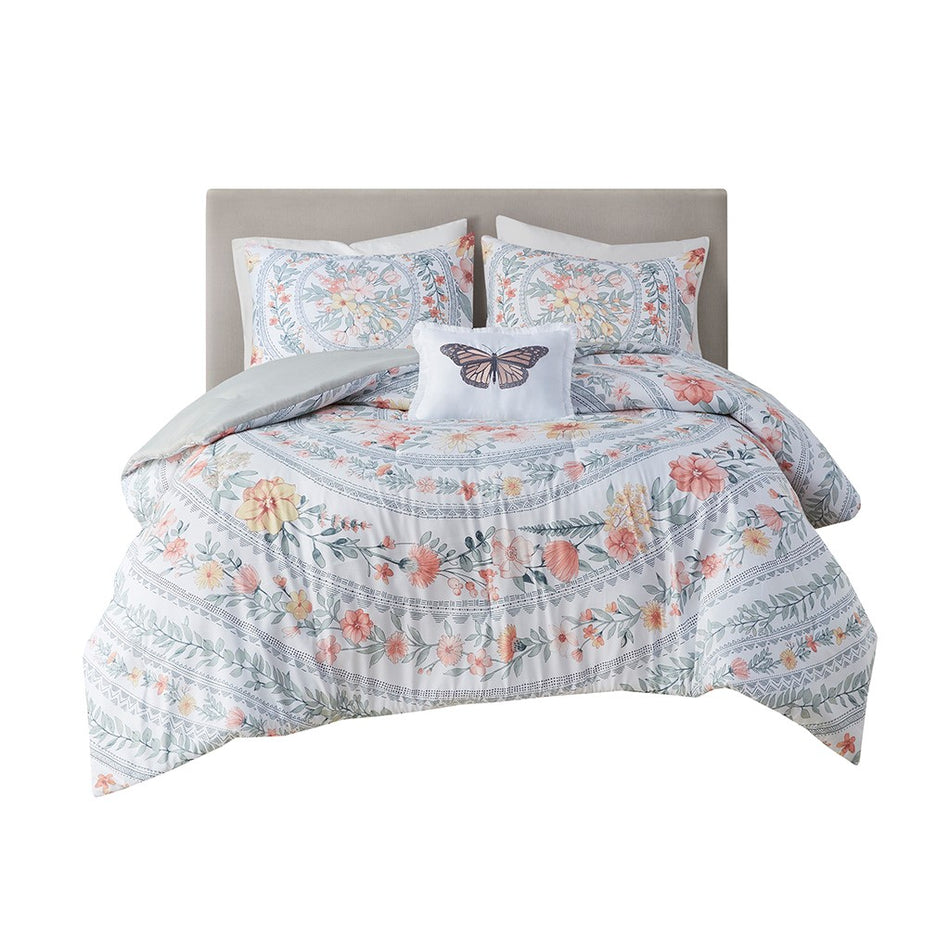 Florence Boho Comforter Set - Blush / Green - Twin Size / Twin XL Size