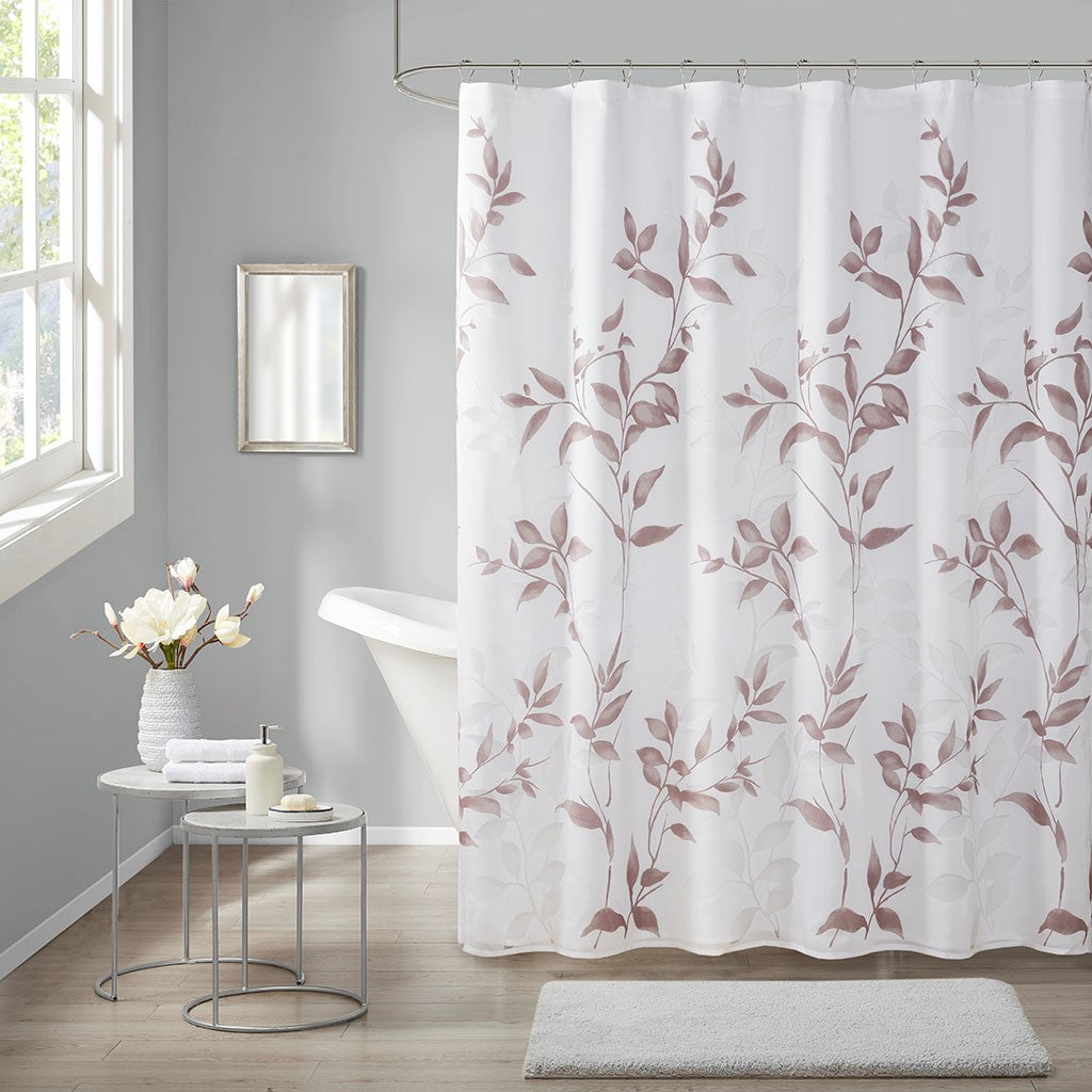 Madison Park Cecily Burnout Printed Shower Curtain - Mauve - 72x72"