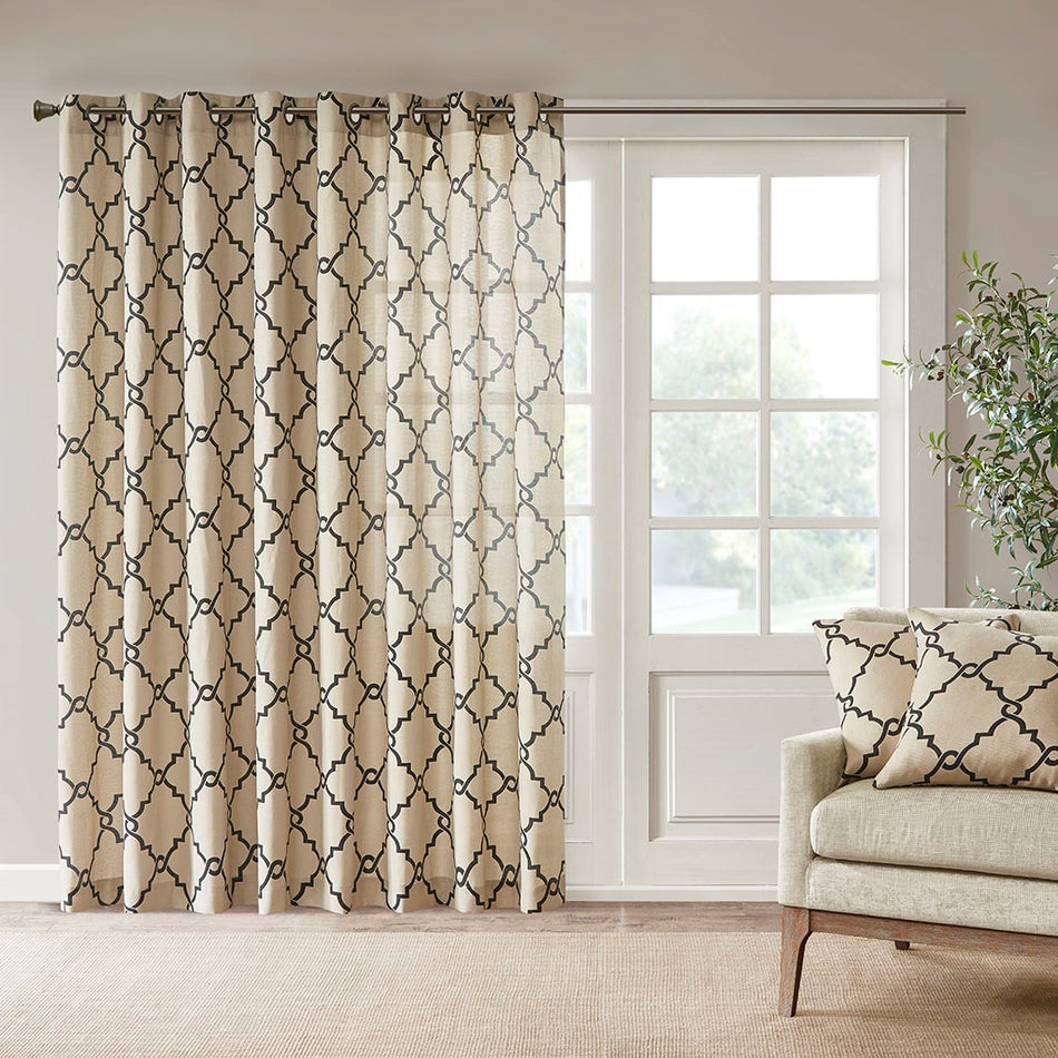 Madison Park Saratoga Fretwork Print Patio Window Curtain - Khaki - 100x84"