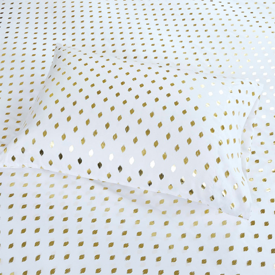 Metallic Dot Printed Sheet Set - White / Gold - Twin XL Size