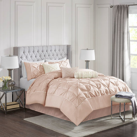 Madison Park Laurel 7 Piece Tufted Comforter Set - Blush - Queen Size