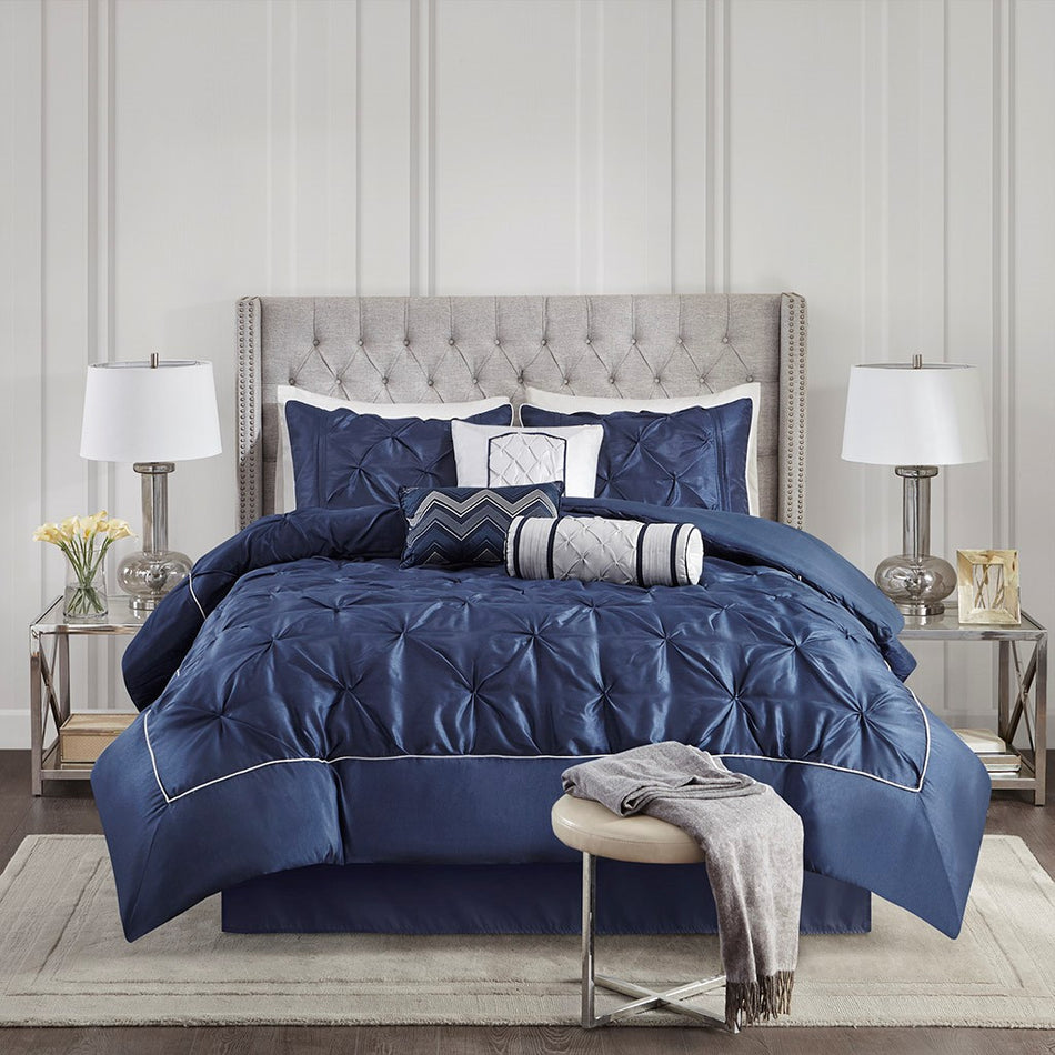 Laurel 7 Piece Tufted Comforter Set - Navy - King Size