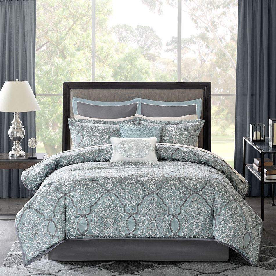 Lavine 12 Piece Complete Bed Set - Blue - Queen Size