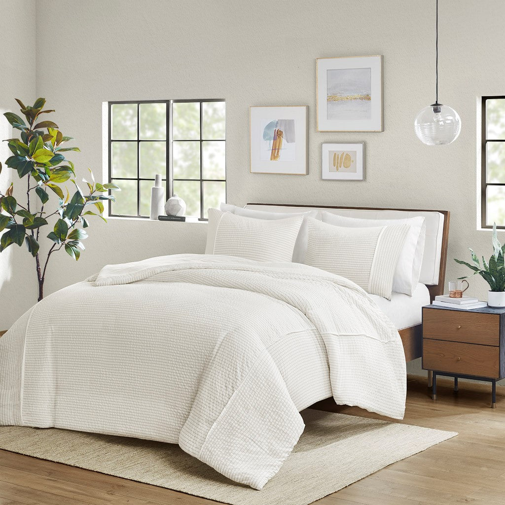 Beautyrest Apollo 3 Piece Striped Seersucker Oversized Duvet Cover Set
 - Ivory - King/Cal King - BR12-3843