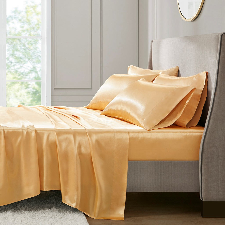 Satin Luxury 6 PC Sheet Set - Gold - Queen Size