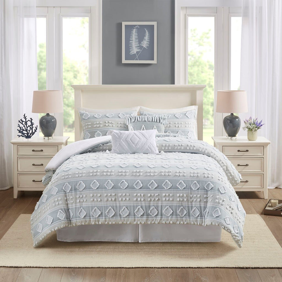 Brice 6 Piece Cotton Clipped Jacquard Comforter Set - Multicolor - Full Size