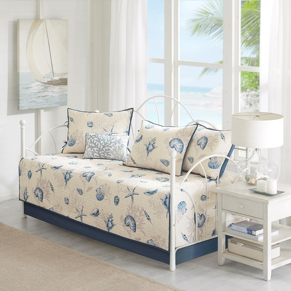 Madison Park Bayside 6 Piece Reversible Daybed Cover Set - Blue - Daybed Size - 39" x 75"