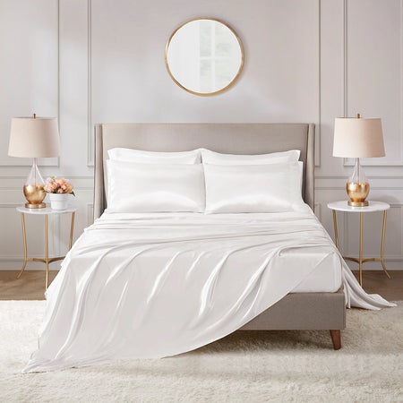 Madison Park Essentials Satin Luxury 6 PC Sheet Set - Ivory - Cal King Size