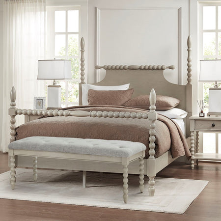 Madison Park Signature Beckett Tufted Accent Bench - Light Grey / Natural 