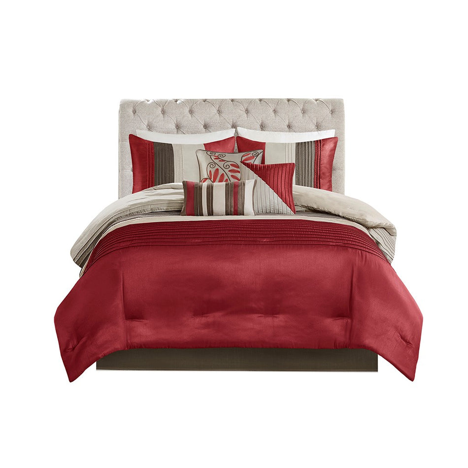Amherst 7 Piece Comforter Set - Red - Cal King Size