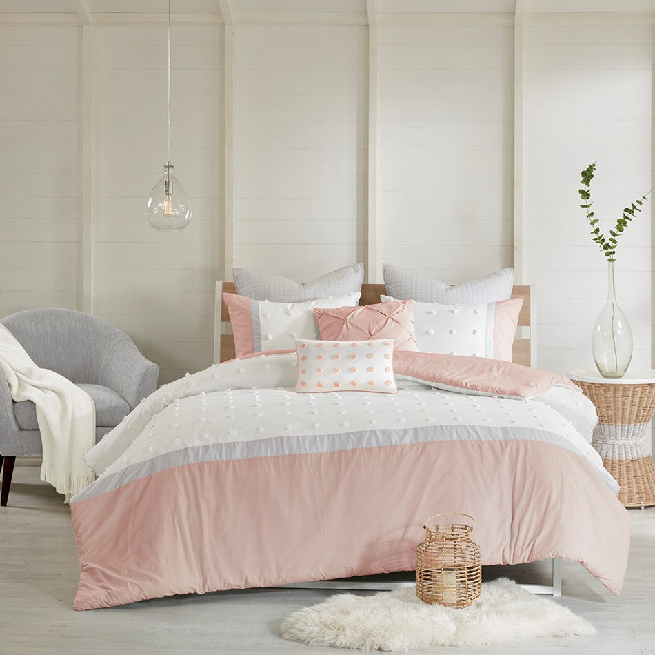 Myla 7 Piece Cotton Jacquard Duvet Cover Set - Blush - King Size / Cal King Size