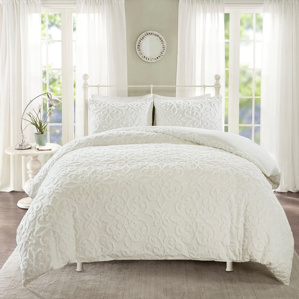 Madison Park Sabrina 3 Piece Tufted Cotton Chenille Duvet Cover Set - Off White  - Full Size / Queen Size Shop Online & Save - ExpressHomeDirect.com