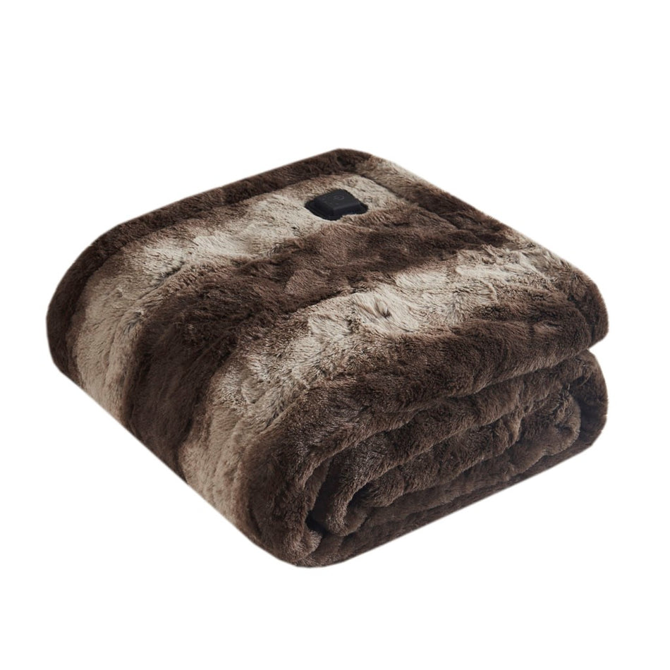 Beautyrest Zuri Faux Fur Heated Wrap with Built-in Controller - Brown - 50x64"
