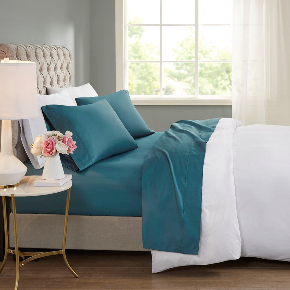 Beautyrest 600 Thread Count Cooling Cotton Blend 4 PC Sheet Set - Teal - Cal King Size