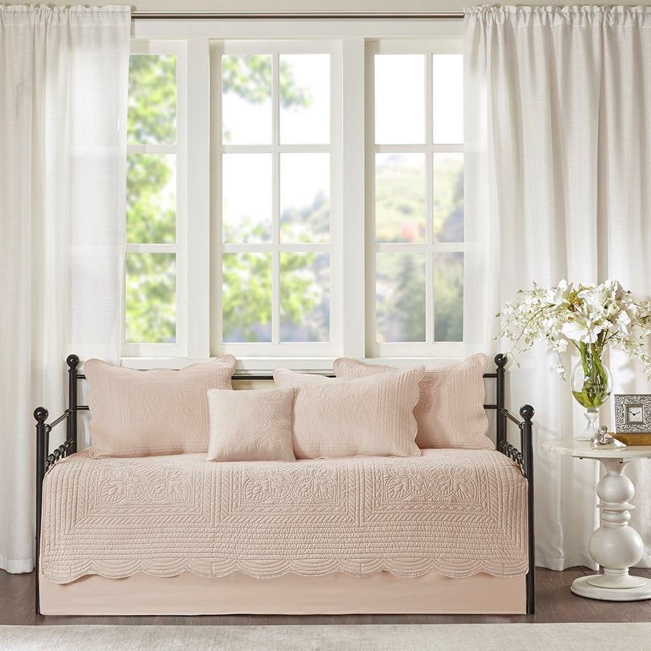 Tuscany 6 Piece Reversible Scalloped Edge Daybed Cover Set - Blush - Daybed Size - 39" x 75"