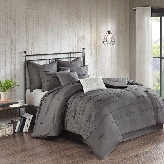 Jenda 8 Piece Comforter Set - Grey - Queen Size