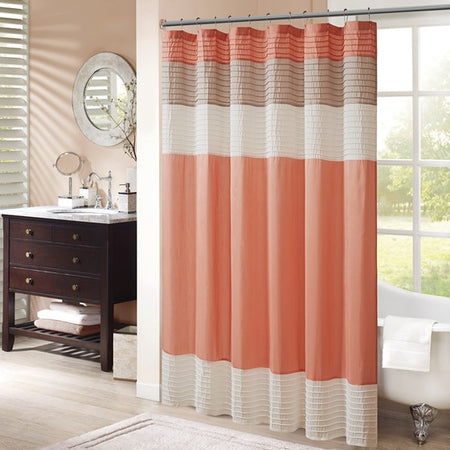Madison Park Amherst Faux Silk Shower Curtain - Coral - 72x72"