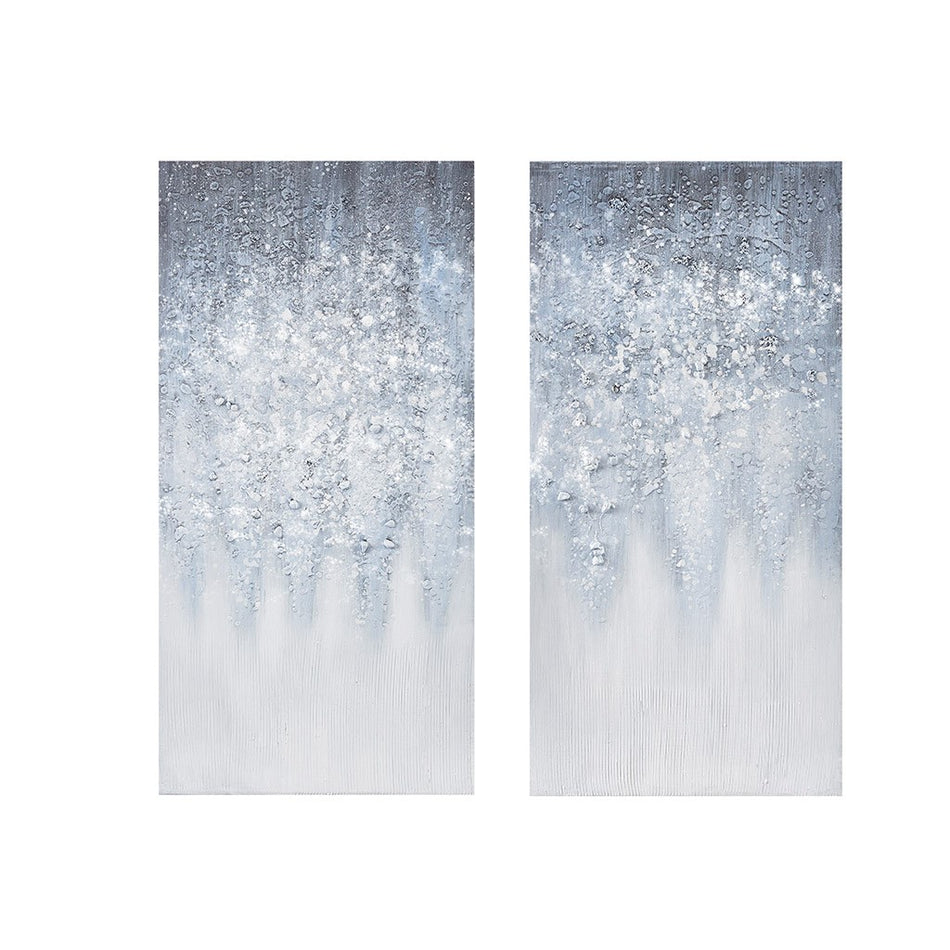 Winter Glaze Heavy Textured Canvas with Glitter Embellishment 2 Piece Set - Blue / White