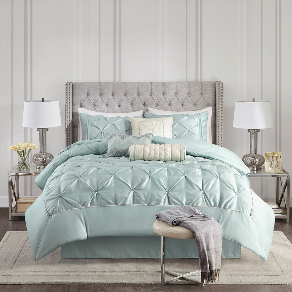 Madison Park Laurel 7 Piece Tufted Comforter Set - Seafoam  - Full Size Shop Online & Save - ExpressHomeDirect.com