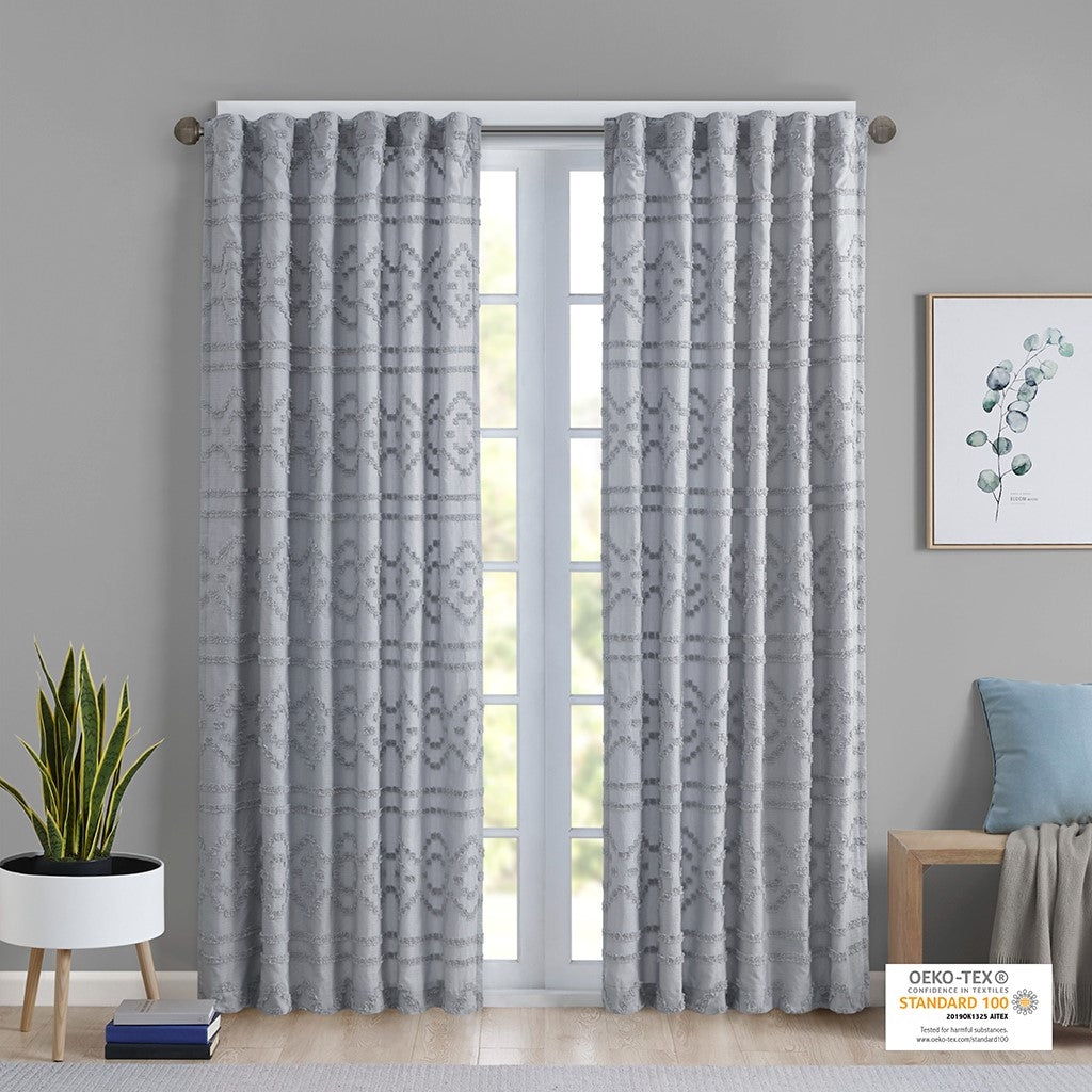 Intelligent Design Annie Solid Clipped Jacquard Window Curtain - Grey - 50x84"