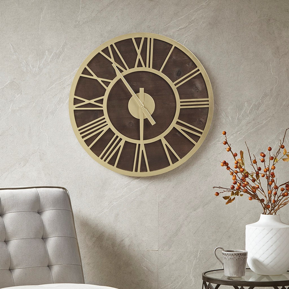 Madison Park Mason Wall Clock - Brown / Gold 