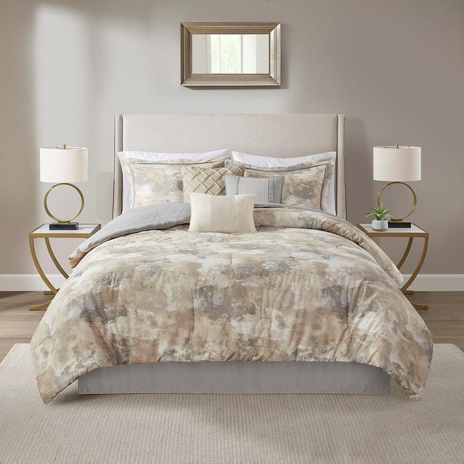 Madison Park Beacon 7 Piece Textured Cotton Blend Comforter Set - Gray  - King Size Shop Online & Save - ExpressHomeDirect.com