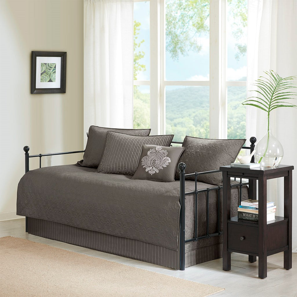 Madison Park Quebec 6 Piece Reversible Daybed Cover Set - Dark Grey - Daybed Size - 39" x 75"