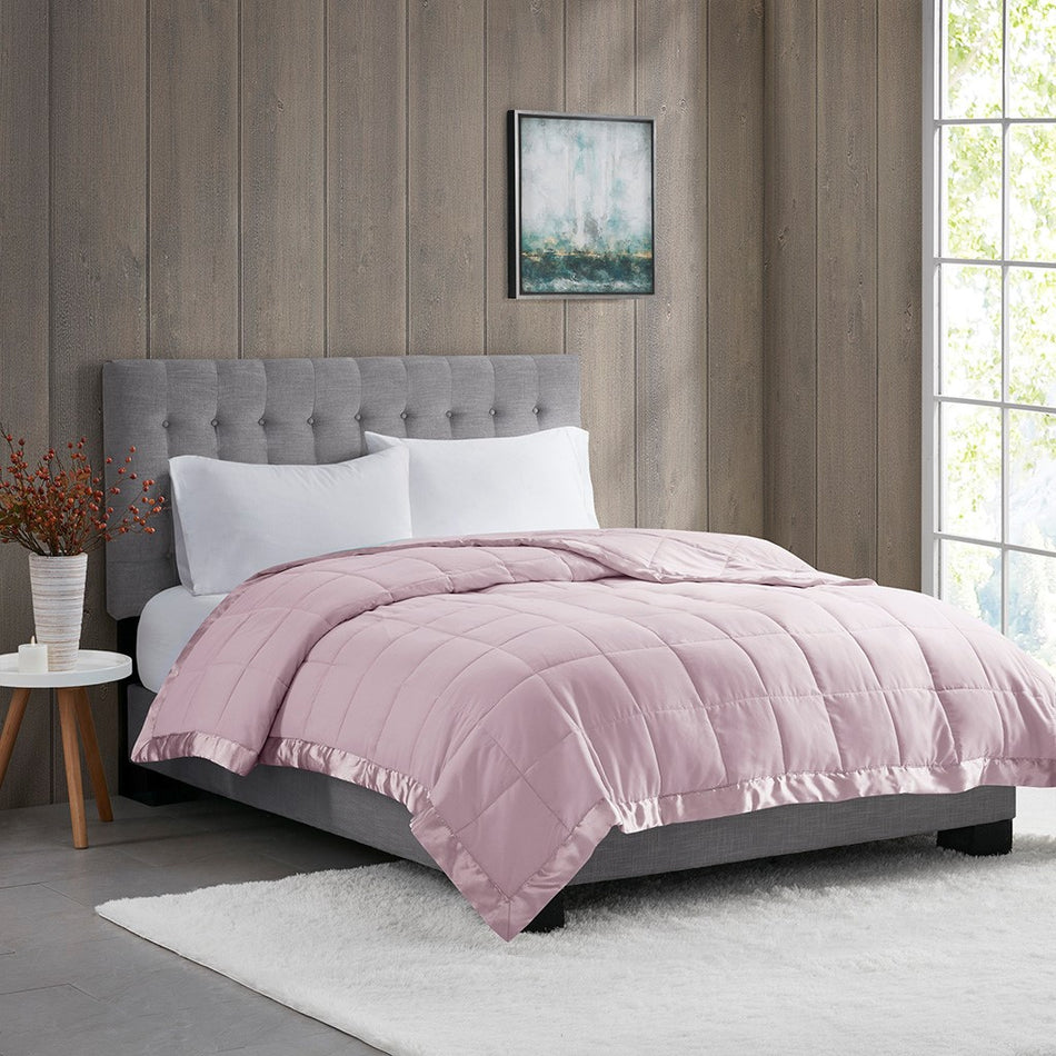 Madison Park Windom Lightweight Down Alternative Blanket with Satin Trim - Lilac - Full Size / Queen Size