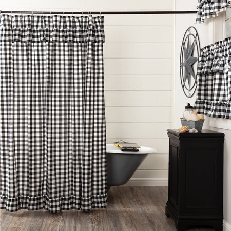 April & Olive Annie Buffalo Black Check Ruffled Shower Curtain 72x72 By VHC Brands