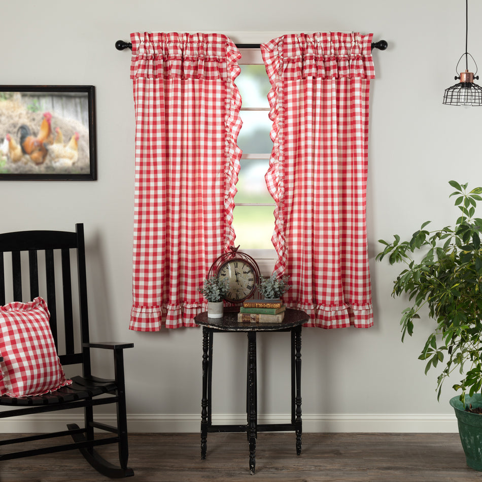 Annie Buffalo Red Check Ruffled Short Panel Set of 2 63x36