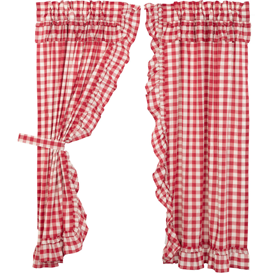 April & Olive Annie Buffalo Red Check Ruffled Short Panel Set of 2 63x36 By VHC Brands