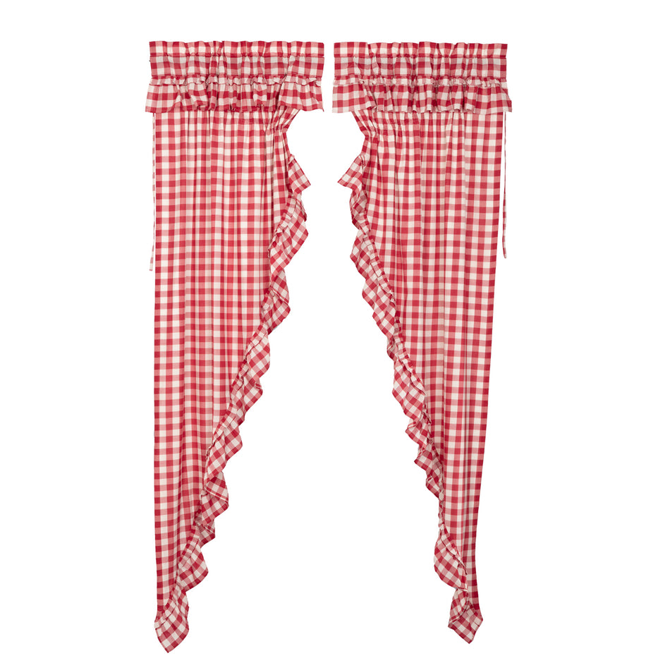 April & Olive Annie Buffalo Red Check Ruffled Prairie Long Panel Set of 2 84x36x18 By VHC Brands