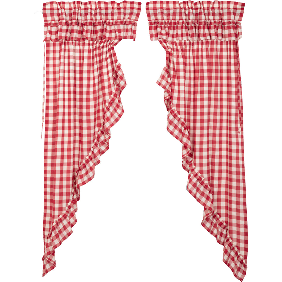 April & Olive Annie Buffalo Red Check Ruffled Prairie Short Panel Set of 2 63x36x18 By VHC Brands