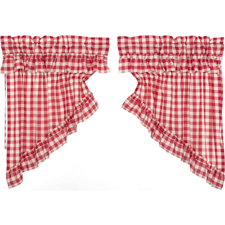 April & Olive Annie Buffalo Red Check Ruffled Prairie Swag Set of 2 36x36x18 By VHC Brands