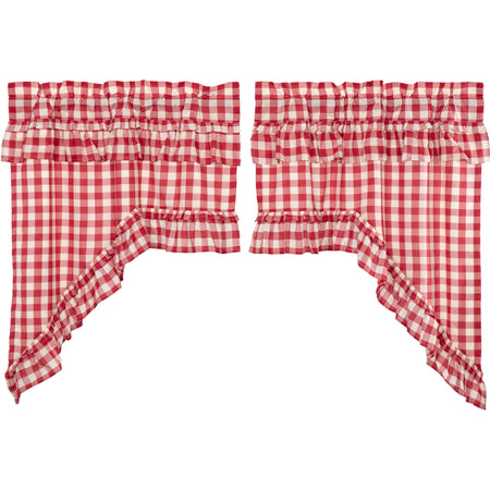 April & Olive Annie Buffalo Red Check Ruffled Swag Set of 2 36x36x16 By VHC Brands