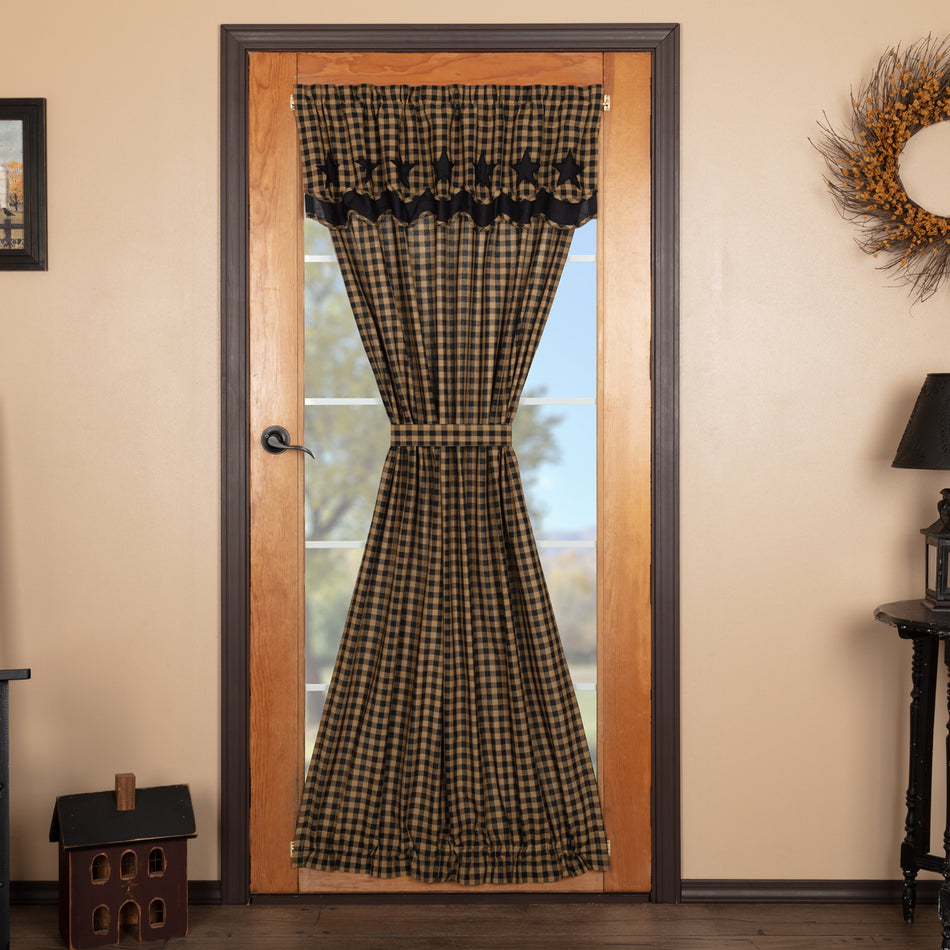 Mayflower Market Black Star Door Panel with Attached Scalloped Layered Valance 72x40 By VHC Brands
