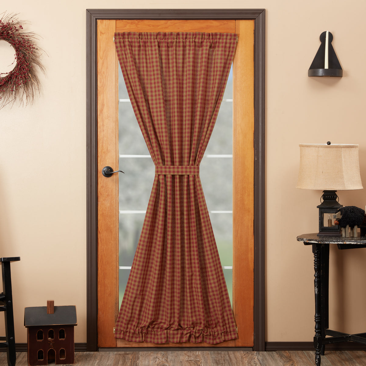 Mayflower Market Burgundy Check Door Panel 72x40 By VHC Brands