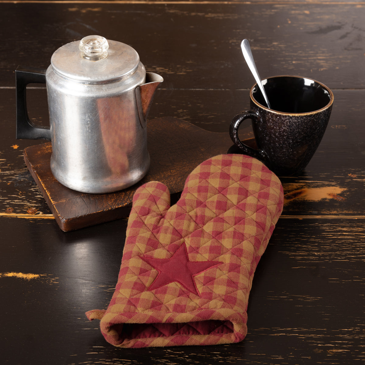 Mayflower Market Burgundy Star Oven Mitt By VHC Brands