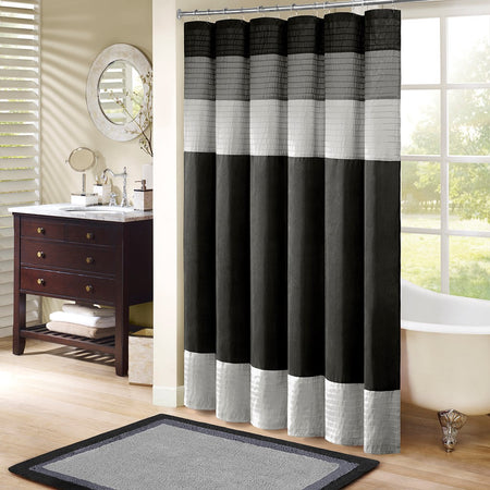 Madison Park Amherst Faux Silk Shower Curtain - Black - 72x72"
