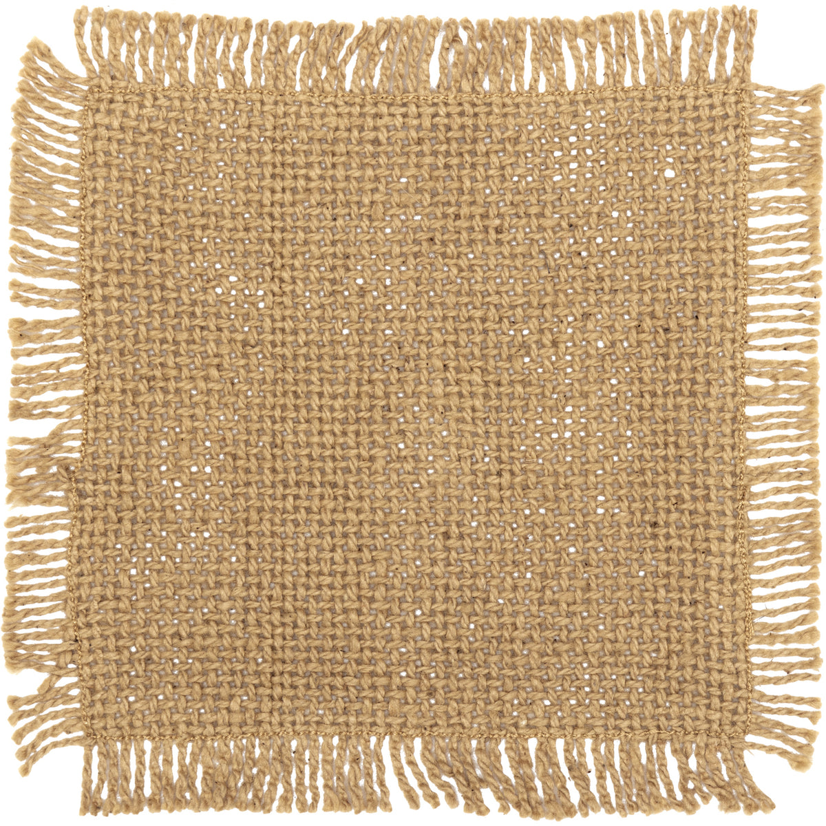 April & Olive Burlap Natural Coaster Set of 12 Fringed 4x4 By VHC Brands