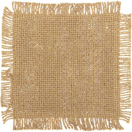 April & Olive Burlap Natural Coaster Set of 12 Fringed 4x4 By VHC Brands