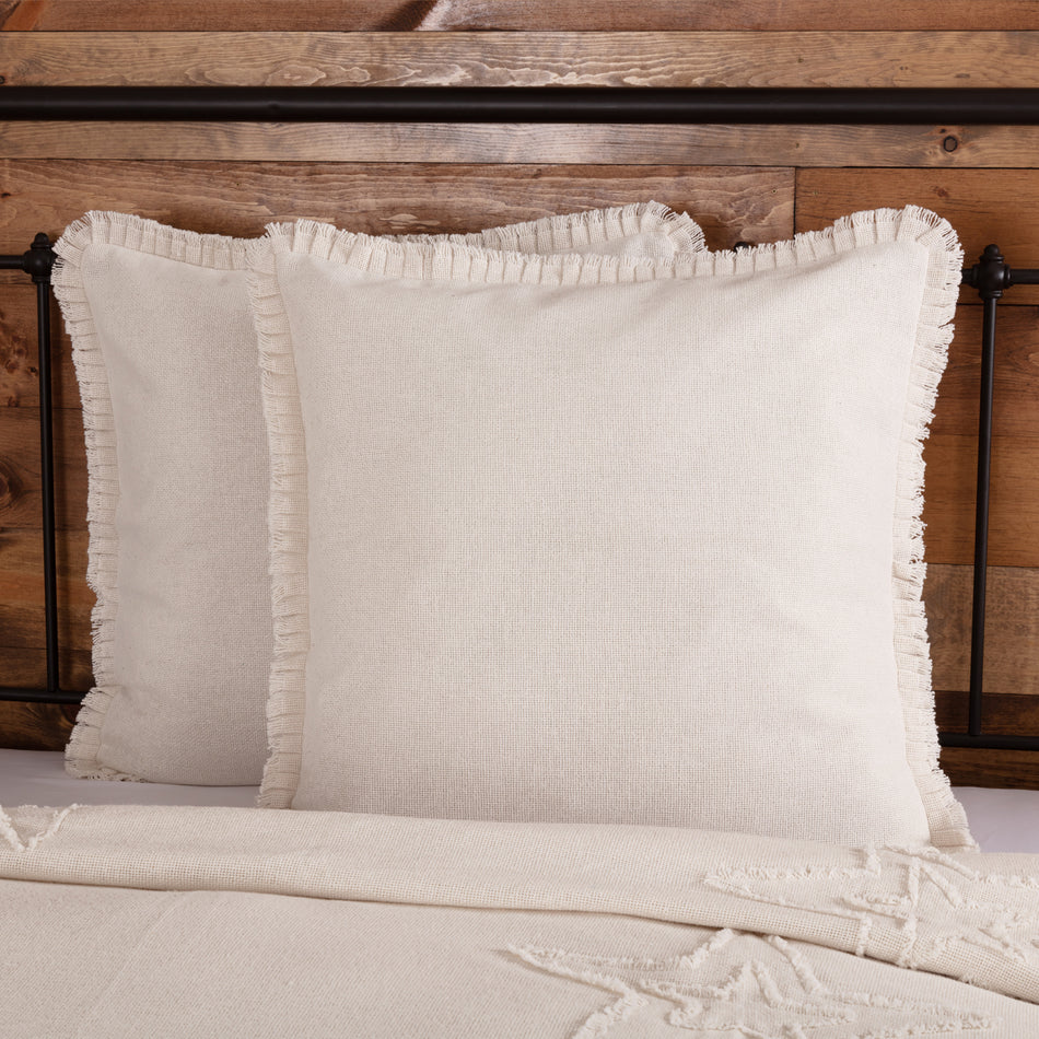 April & Olive Burlap Antique White Fabric Euro Sham w/ Fringed Ruffle 26x26 By VHC Brands