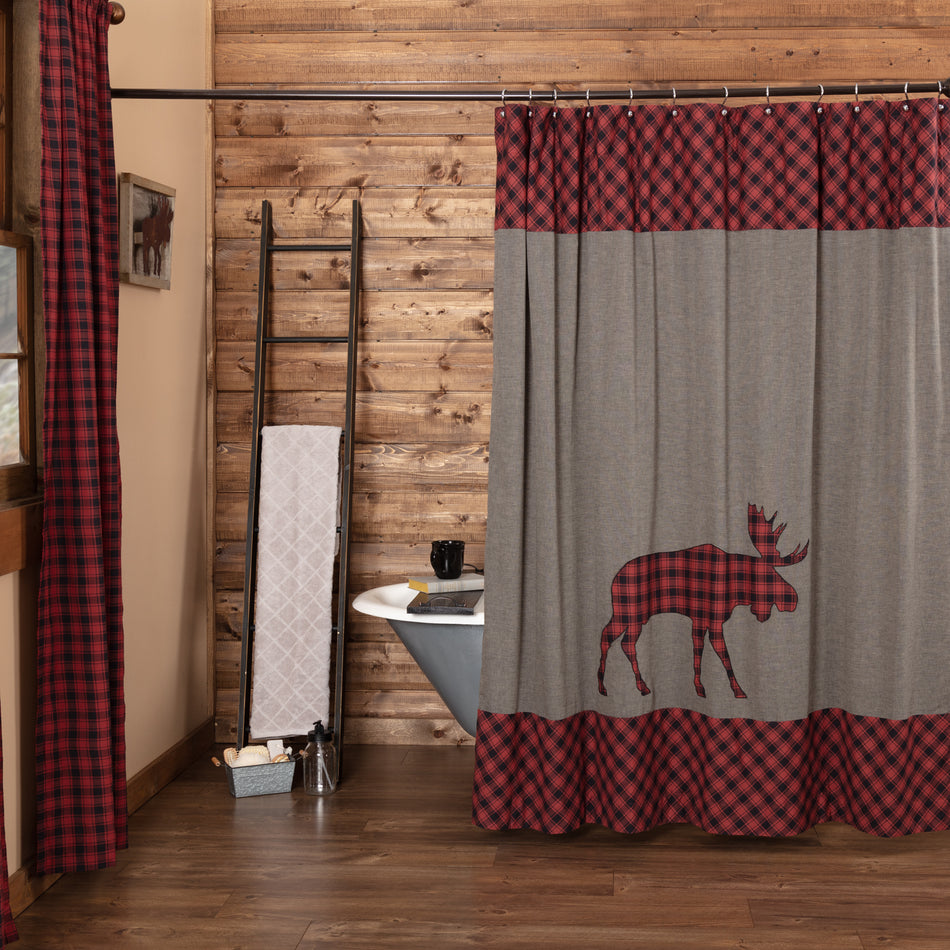 Oak & Asher Cumberland Moose Applique Shower Curtain 72x72 By VHC Brands