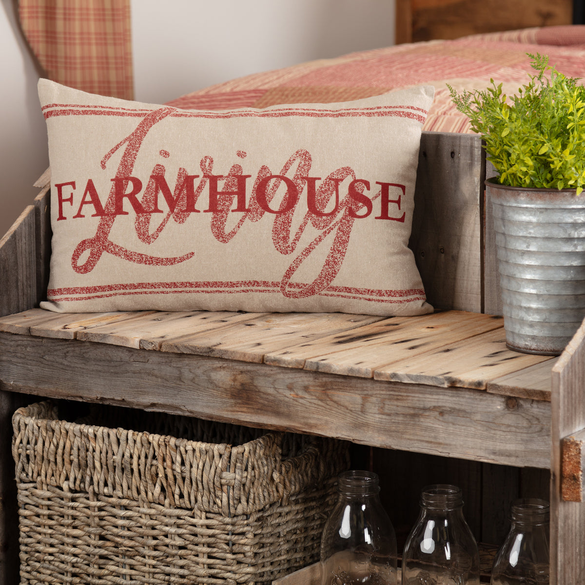April & Olive Sawyer Mill Red Farmhouse Living Pillow 14x22 By VHC Brands