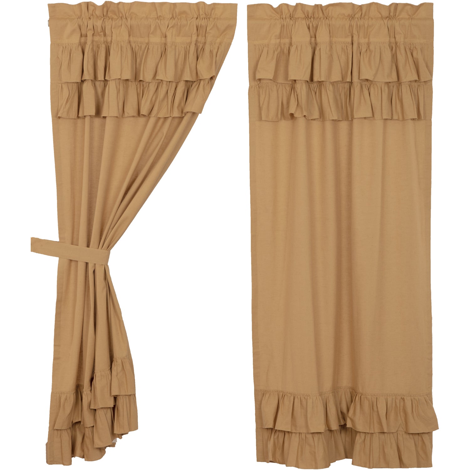 April & Olive Simple Life Flax Khaki Ruffled Short Panel Set of 2 63x36 By VHC Brands