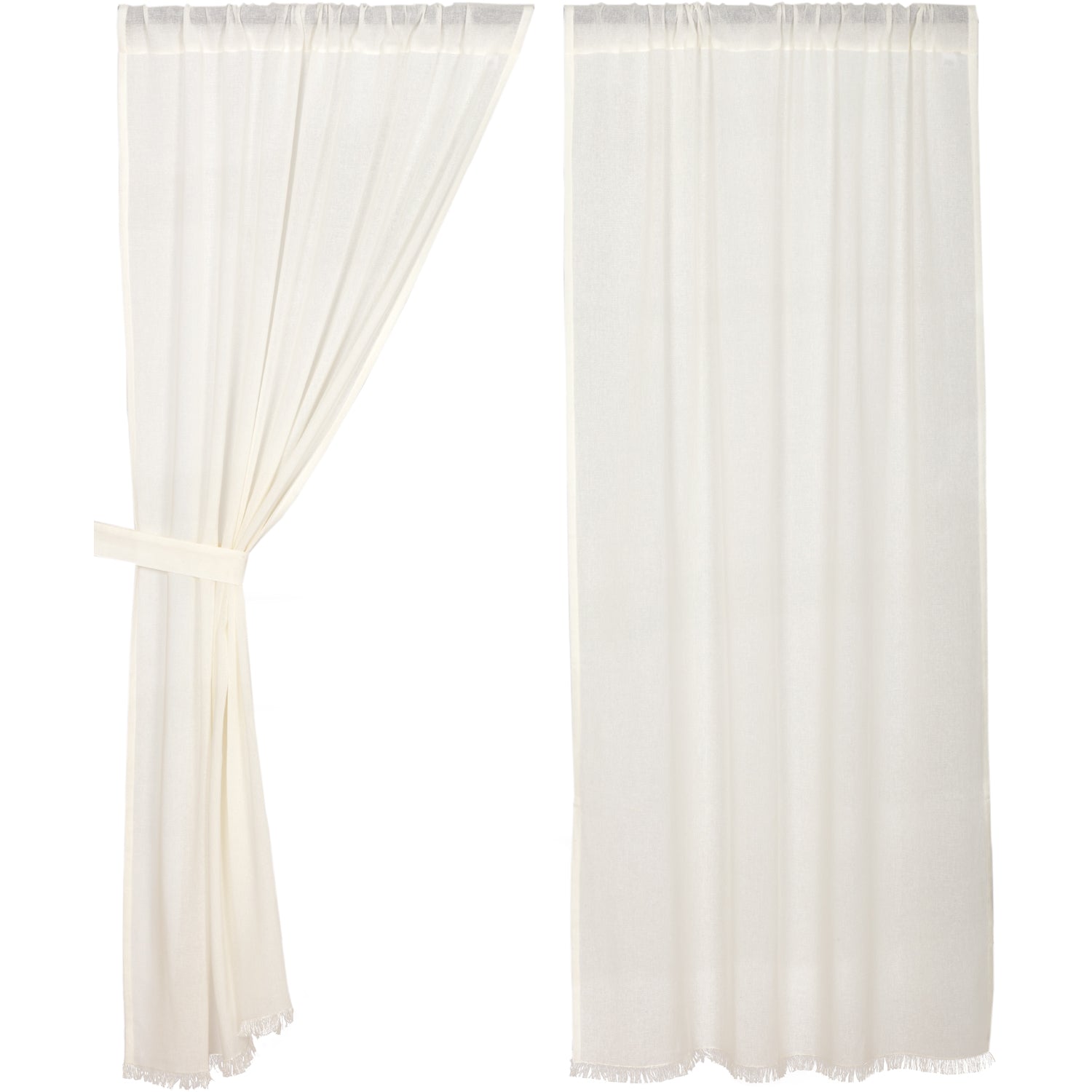 April & Olive Tobacco Cloth Antique White Short Panel Fringed Set of 2 63x36 By VHC Brands