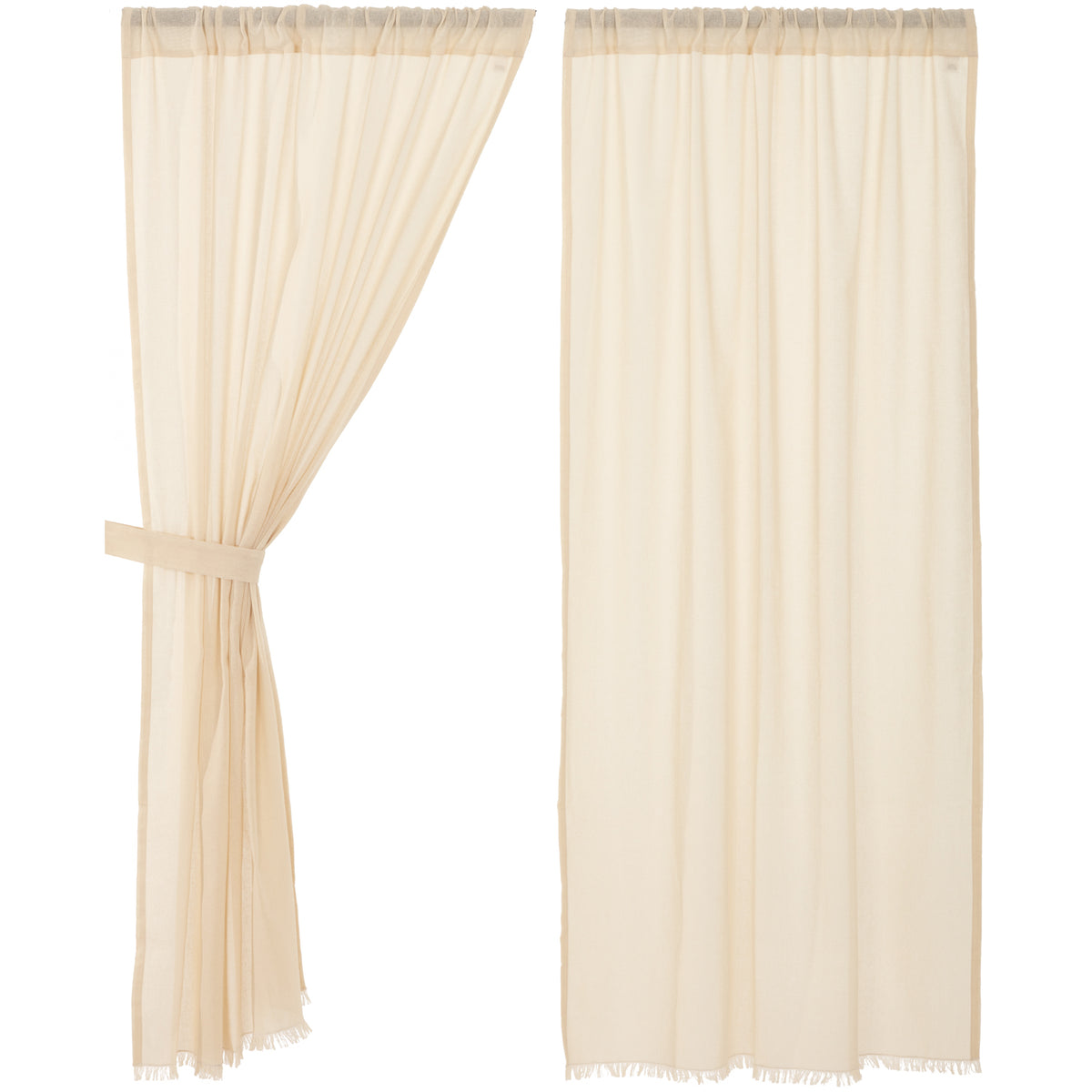 April & Olive Tobacco Cloth Natural Short Panel Fringed Set of 2 63x36 By VHC Brands