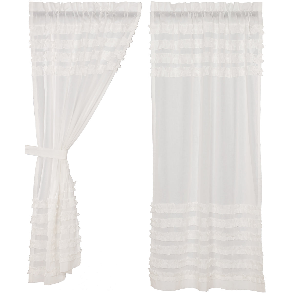 April & Olive White Ruffled Sheer Petticoat Short Panel Set of 2 63x36 By VHC Brands