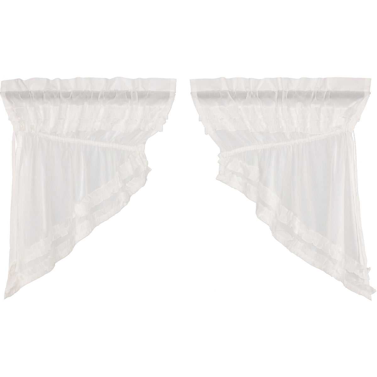 April & Olive White Ruffled Sheer Petticoat Prairie Swag Set of 2 36x36x18 By VHC Brands