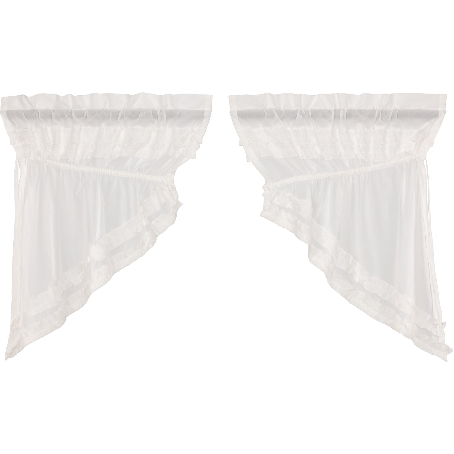 April & Olive White Ruffled Sheer Petticoat Prairie Swag Set of 2 36x36x18 By VHC Brands